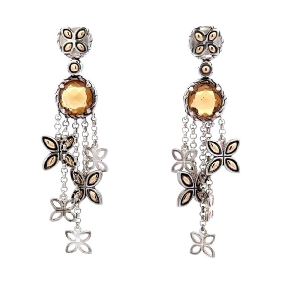 John Hardy Jewelry - John Hardy 18K Gold Sterling Silver Citrine Batu Kawung Dangle Drop Earrings